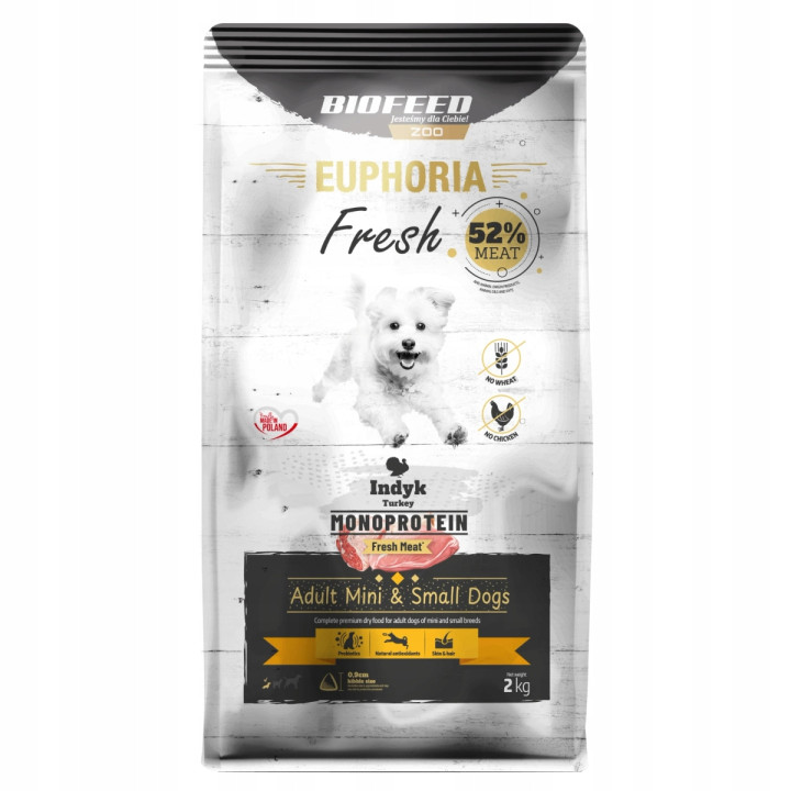 EUPHORIA FRESH MEAT Karma sucha dla psa mini małe rasy MONO INDYK XS/S 2kg
