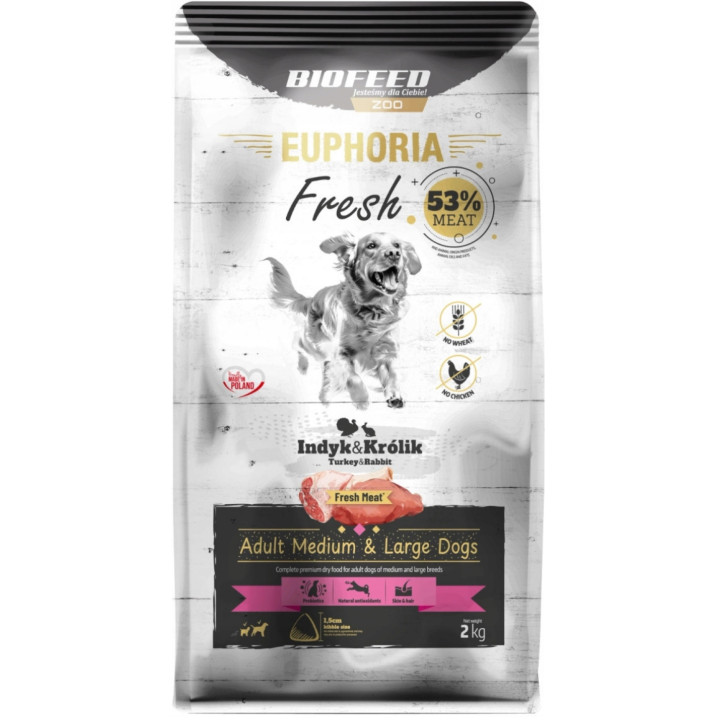 EUPHORIA FRESH MEAT Karma dla psa średnie duże rasy Indyk i Królik M/L 2kg