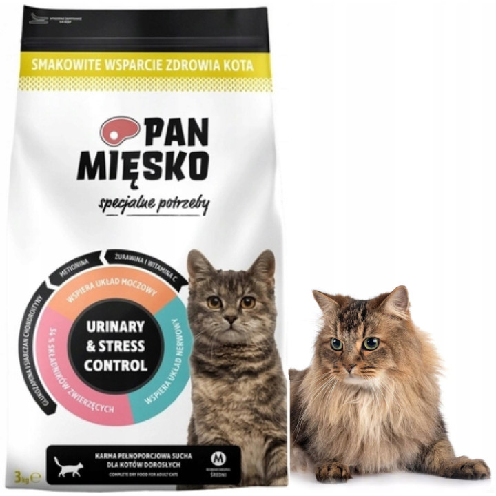 Pan Mięsko Sucha Karma dla kota Indyk wołowina Urinary & Stress Control 3kg