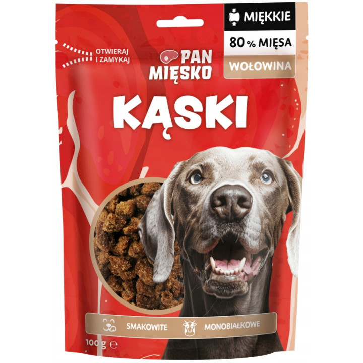 Pan Mięsko Przysmak dla psa Smaczne miekkie Kąski Wołowina mono 100g