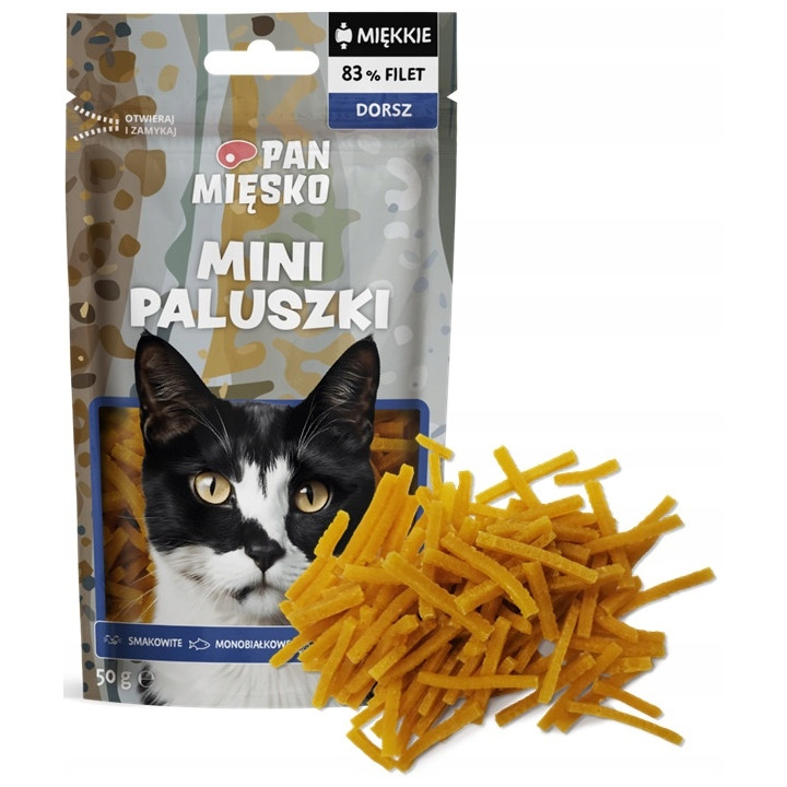 Pan Mięsko Smaczne Miekkie Przysmaki dla kota MINI PALUSZKI RYBNE DORSZ 50g
