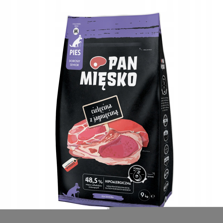 Pan Mięsko SENIOR Sucha Karma dla Psa Cielęcina z Jagnięciną Chrupki M 9 kg