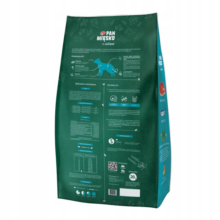 Pan Mięsko Karma dla psa z Ziołami Wołowina z Tuńczykiem chrupki S 20kg