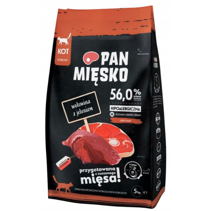 Sucha karma dla kota Pan Mięsko WOŁOWINA z JELENIEM HIPOALERGICZNA 5 kg M