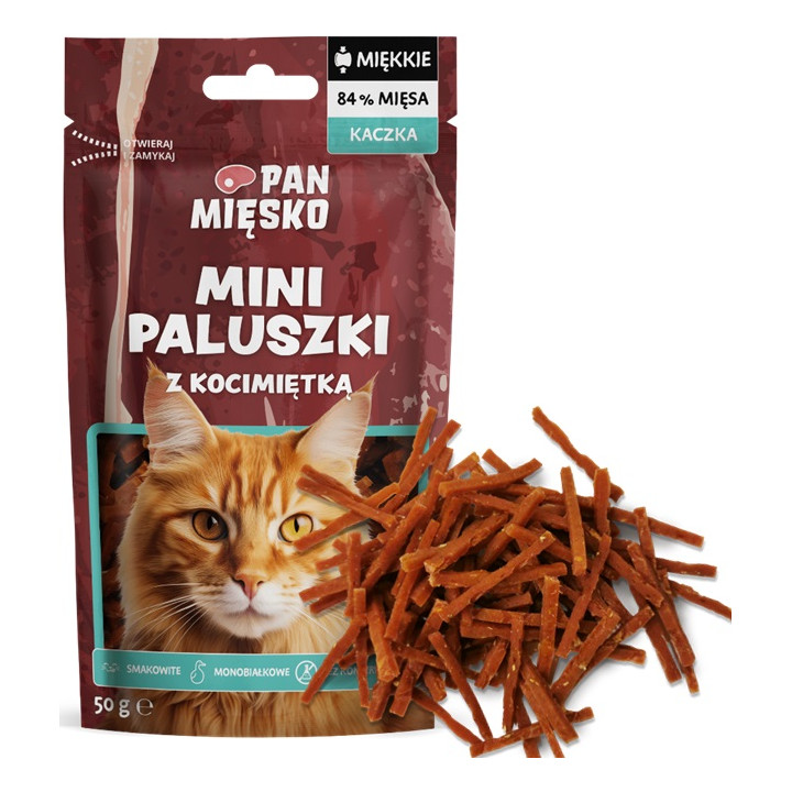 Pan Mięsko Miekkie Przysmaki dla kota MINI PALUSZKI KACZKA z KOCIMIĘTKĄ 50g