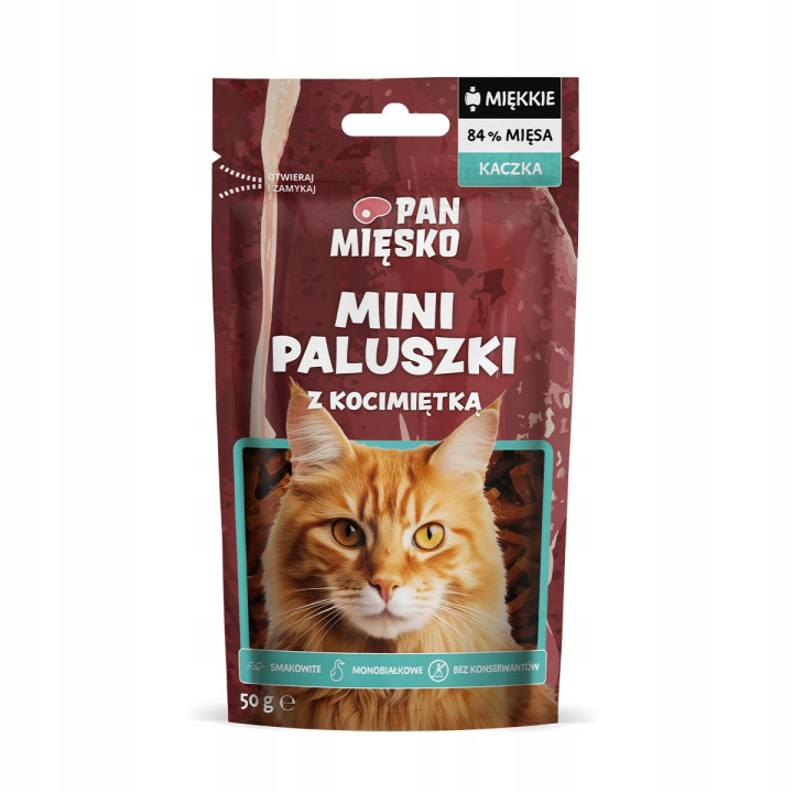 Pan Mięsko Miekkie Przysmaki dla kota MINI PALUSZKI KACZKA z KOCIMIĘTKĄ 50g