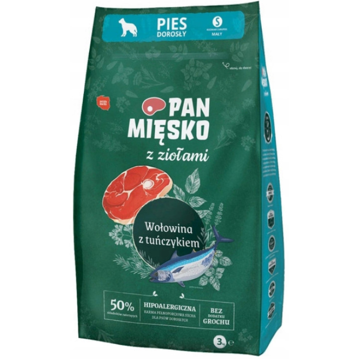 Pan Mięsko Karma HIPOALERGICZNA dla psa z Ziołami Wołowina z Tuńczykiem 3kg