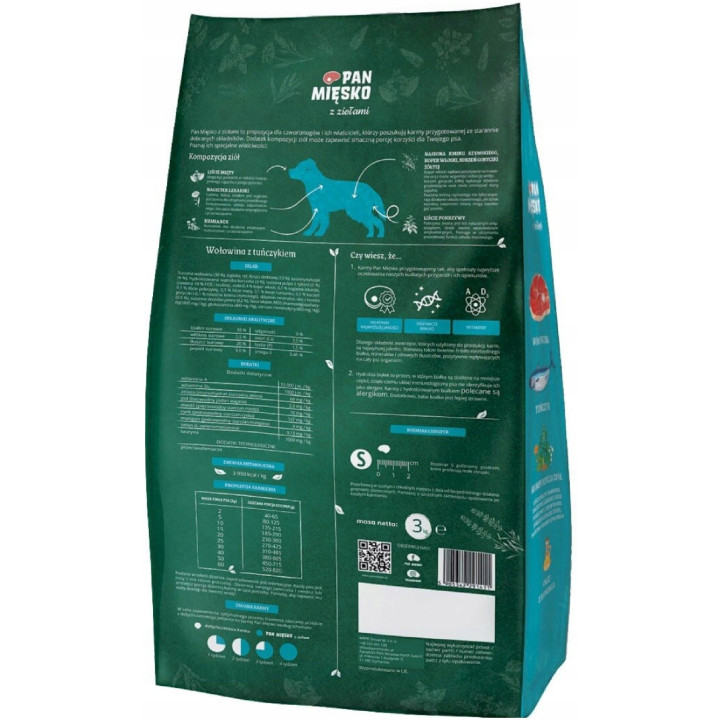 Pan Mięsko Karma HIPOALERGICZNA dla psa z Ziołami Wołowina z Tuńczykiem 3kg