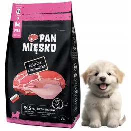 Pan Mięsko Karma sucha CIELĘCINA z PRZEPIÓRKĄ Małe rasy SZCZENIAK XS 3 kg