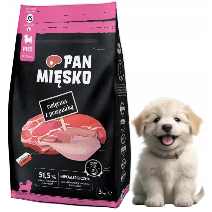 Pan Mięsko Karma sucha CIELĘCINA z PRZEPIÓRKĄ Małe rasy SZCZENIAK XS 3 kg