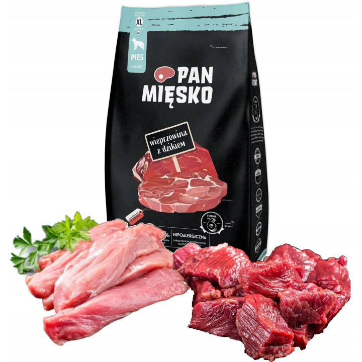 Pan Mięsko Karma sucha dla psa HIPOALERGICZNA Wieprzowina z Dzikiem 3 kg XL