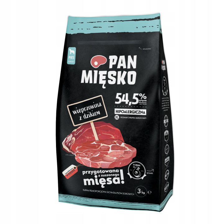 Pan Mięsko Karma sucha dla psa HIPOALERGICZNA Wieprzowina z Dzikiem 3 kg XL