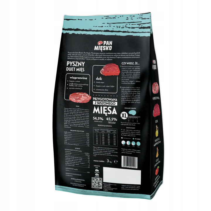 Pan Mięsko Karma sucha dla psa HIPOALERGICZNA Wieprzowina z Dzikiem 3 kg XL