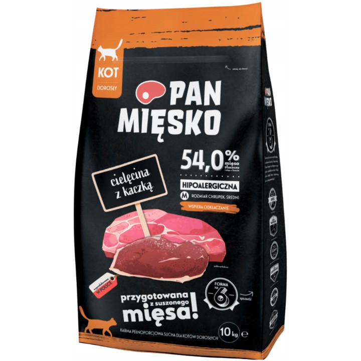 Sucha karma dla kota Pan Mięsko CIELĘCINA z KACZKĄ odkłaczająca 10 kg M