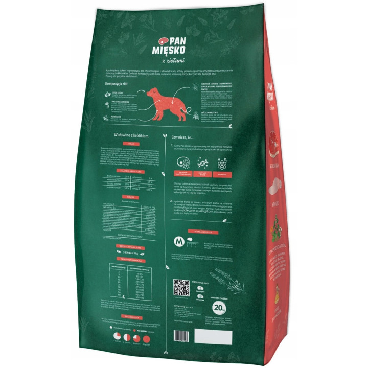Pan Mięsko Karma sucha z Ziołami Wołowina z królikiem chrupki M 20kg