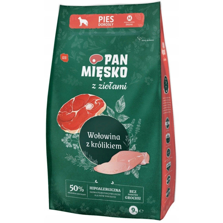 Pan Mięsko Karma sucha hipoalergiczna z Ziołami Wołowina z Królikiem M 9kg