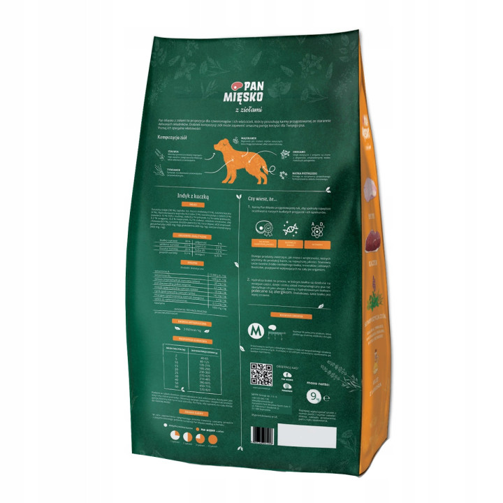 Pan Mięsko Karma sucha dla psa z Ziołami Indyk z Kaczką chrupki M 9kg