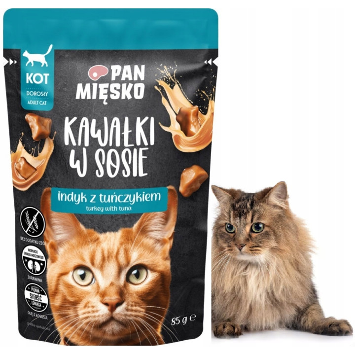 Pan Mięsko Karma mokra dla KOTA Kawałki w sosie INDYK z TUŃCZYKIEM 85 g