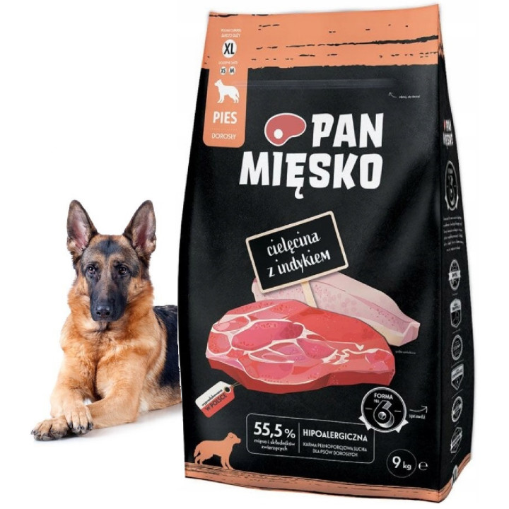 Pan Mięsko Karma sucha HIPOALERGICZNA dla psa CIELĘCINA z INDYKIEM XL 9kg