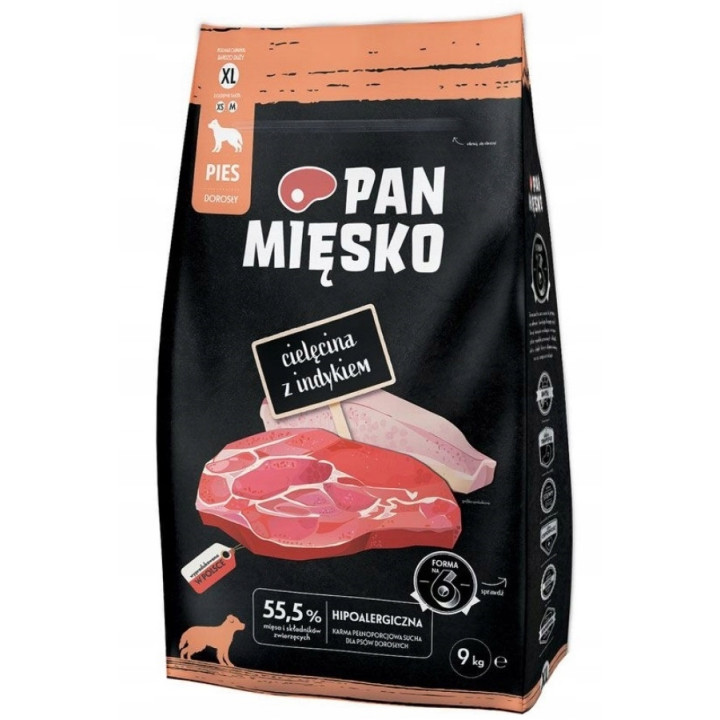 Pan Mięsko Karma sucha HIPOALERGICZNA dla psa CIELĘCINA z INDYKIEM XL 9kg