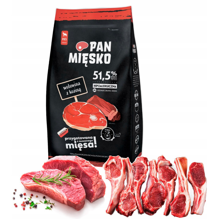 Pan Mięsko Sucha karma dla psa HIPOALERGICZNA WOŁOWINA z KOZINĄ M 20kg