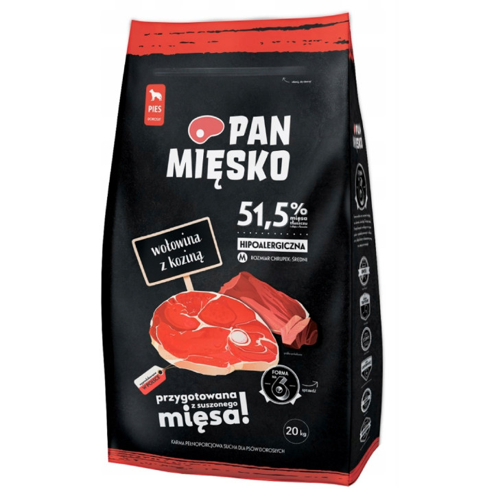 Pan Mięsko Sucha karma dla psa HIPOALERGICZNA WOŁOWINA z KOZINĄ M 20kg