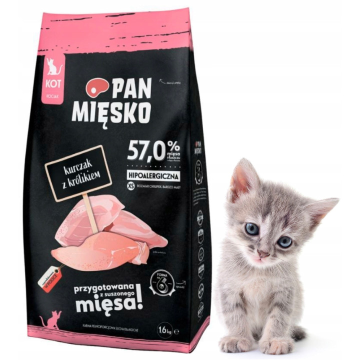 Sucha karma dla kociąt Pan Mięsko KURCZAK z KRÓLIKIEM 1,6 kg XS kociak