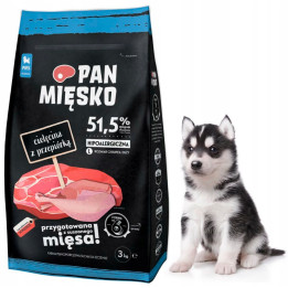 Sucha karma dla szczeniąt Pan Mięsko Cielęcina z Przepiórką chrupki L 3 kg