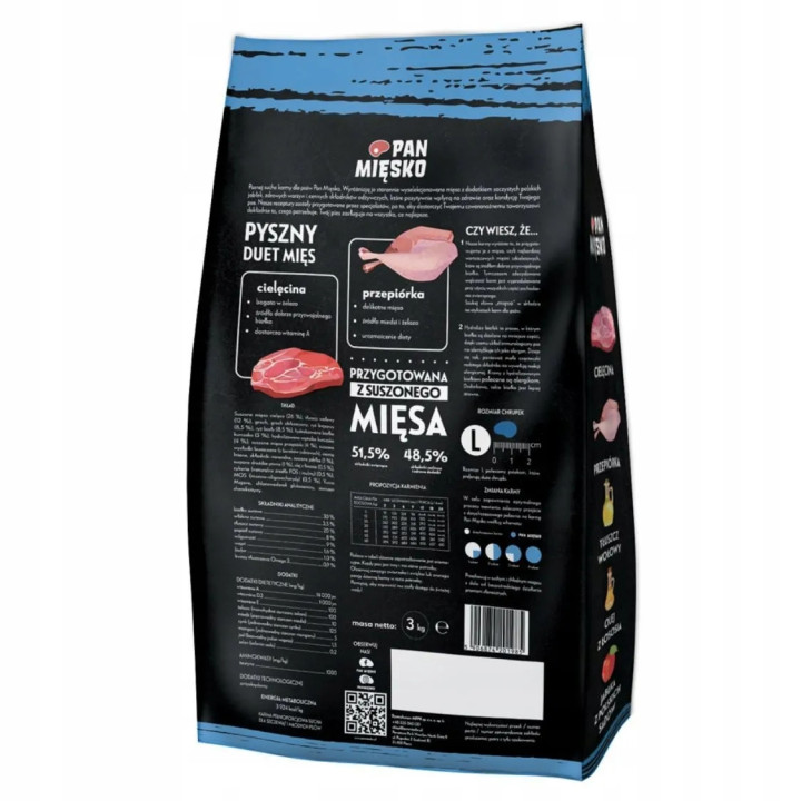 Sucha karma dla szczeniąt Pan Mięsko Cielęcina z Przepiórką chrupki L 3 kg