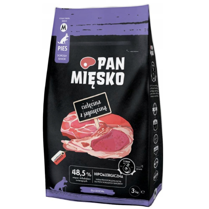 Pan Mięsko SENIOR Sucha Karma LEKKOSTRAWNA Cielęcina z Jagnięciną M 3kg