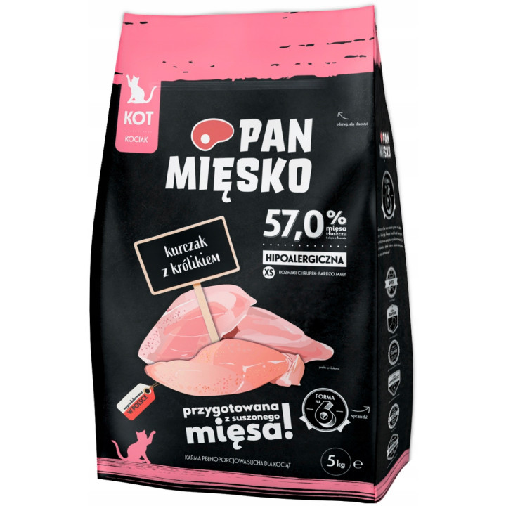Sucha karma dla kota Pan Mięsko KURCZAK z KRÓLIKIEM 5kg XS kocięta kociak
