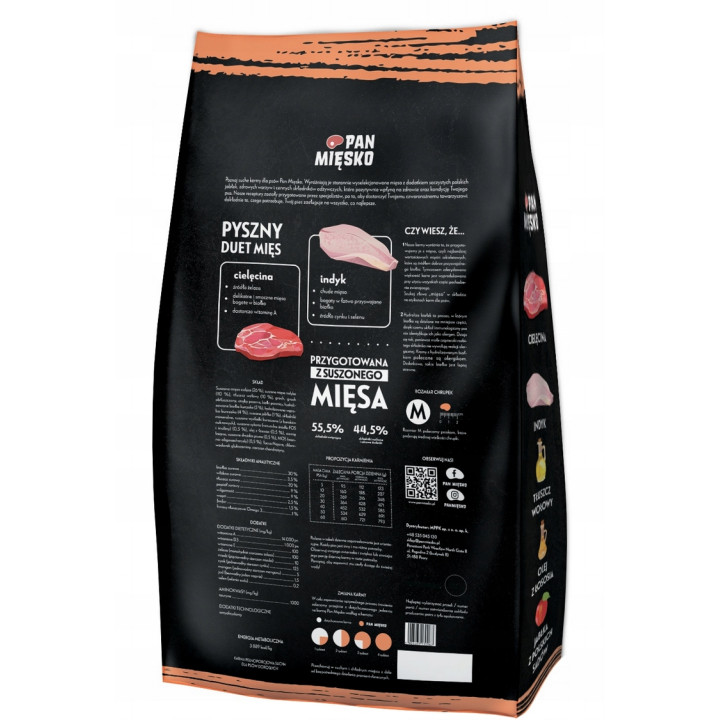 Pan Mięsko Sucha Karma HIPOALERGICZNA dla psa CIELĘCINA z INDYKIEM M 3kg