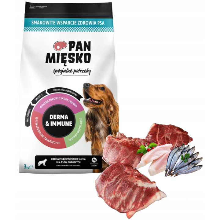 Karma sucha dla psa PAN MIĘSKO Derma & Immune WIEPRZOWINA RYBY M 3kg
