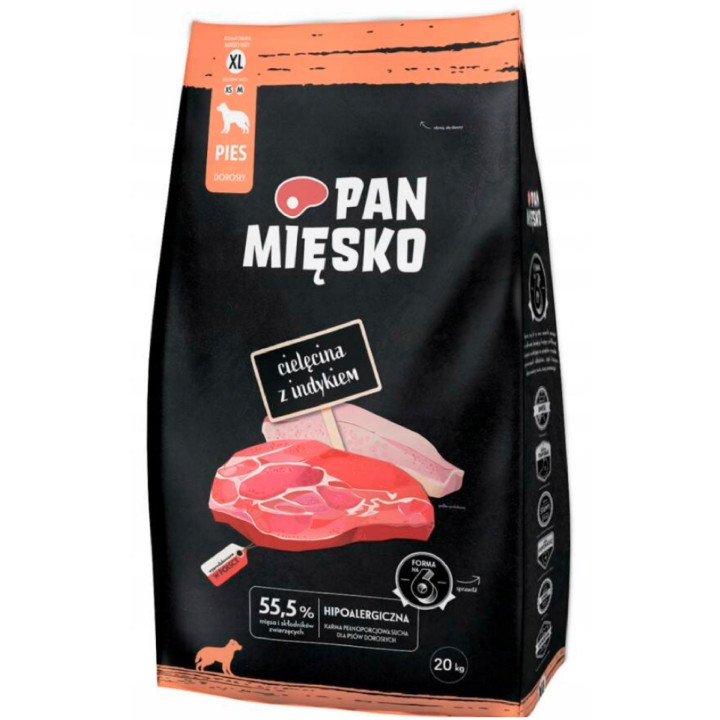 PETKING Zestaw Pan Mięsko Karma Cielęcina INDYK XL 20kg + PRZYSMAK HOT DOG
