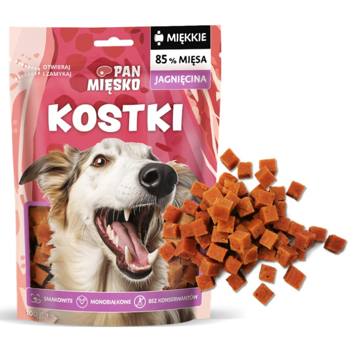 Pan Mięsko Smaczne Miekkie Mięsne Przysmaki dla psa KOSTKI JAGNIĘCINA 100g