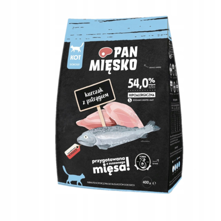 PAN MIĘSKO DLA KOTA KURCZAK Z PSTRĄGIEM S 400 g