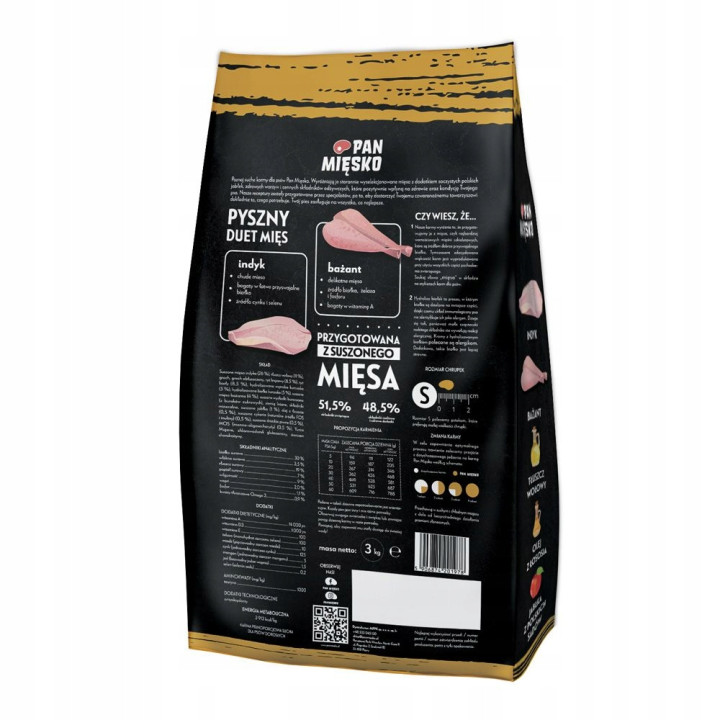 Pan Mięsko sucha Karma HIPOALERGICZNA dla psa INDYK z BAŻANTEM 3kg S