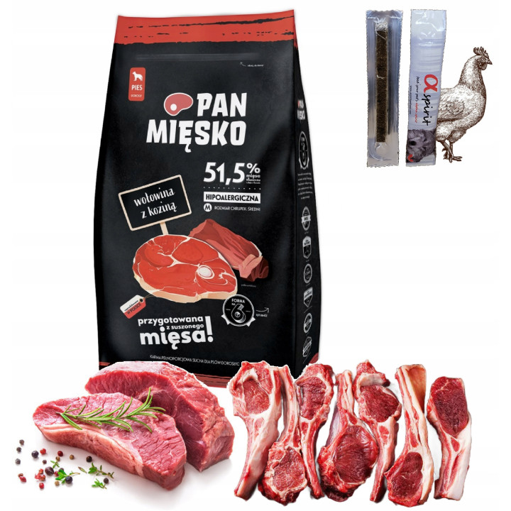 Pan Mięsko Karma sucha dla psa Wołowina z koziną chrupki M 9kg dorosły pies