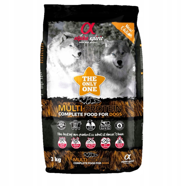 Sucha karma dla psa HIPOALERGICZNA Alpha Spirit Multiprotein 3kg 85% mięsa