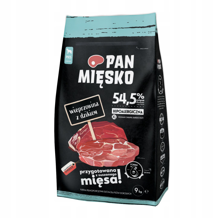 Pan Mięsko Karma sucha HIPOALERGICZNA dla psa Wieprzowina z Dzikiem 9 kg XL