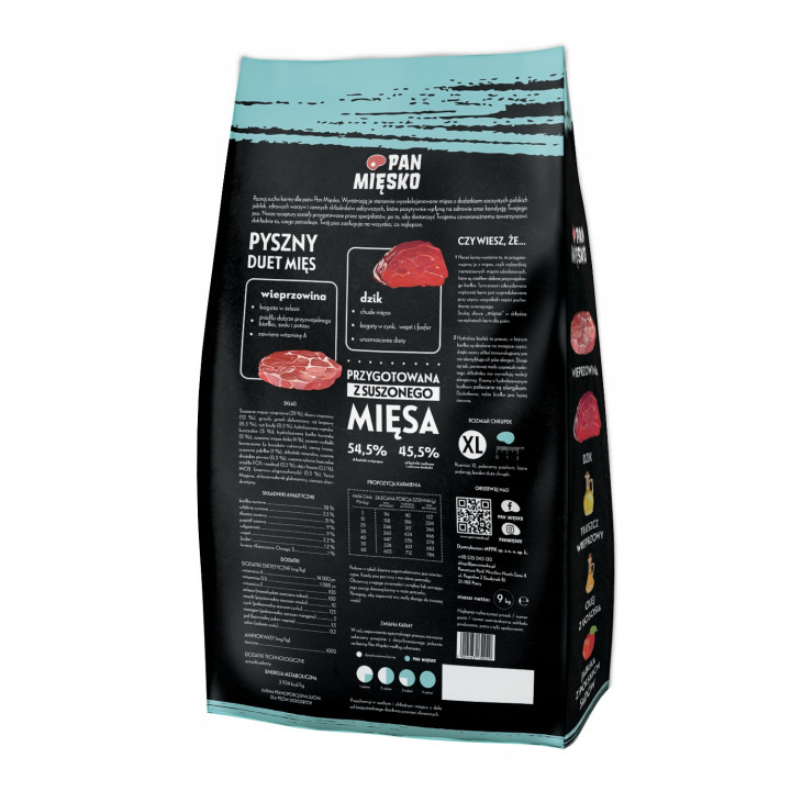 Pan Mięsko Karma sucha HIPOALERGICZNA dla psa Wieprzowina z Dzikiem 9 kg XL