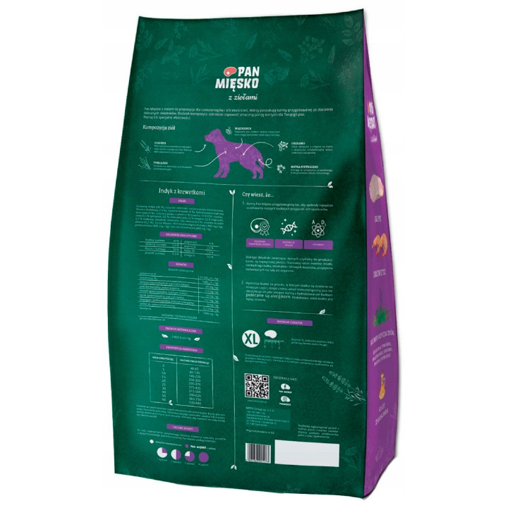 Pan Mięsko Karma sucha dla psa z Ziołami Indyk z Krewetkami chrupki XL 20kg