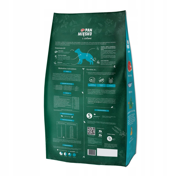 Pan Mięsko Karma HIPOALERGICZNA dla psa z Ziołami Wołowina z Tuńczykiem 9kg