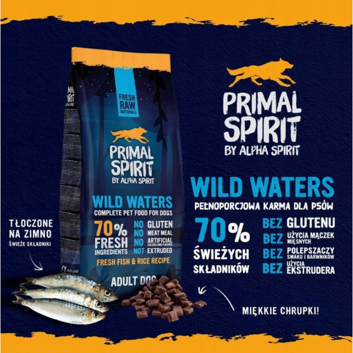 Primal Spirit WILD WATERS 1kg 70% świeże ryby dynia gruszka BEZGLUTENOWA