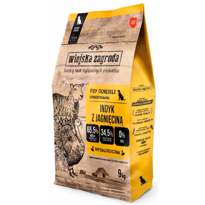 Sucha karma dla psa Wiejska Zagroda INDYK z JAGNIĘCINĄ średnie rasy M 9 kg