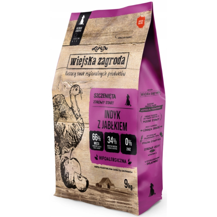 Wiejska Zagroda Sucha Karma INDYK z JABŁKIEM średnie rasy szczeniak M 9kg