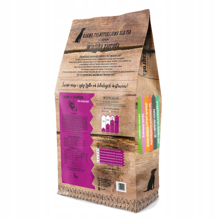 Wiejska Zagroda Sucha Karma INDYK z JABŁKIEM średnie rasy szczeniak M 9kg