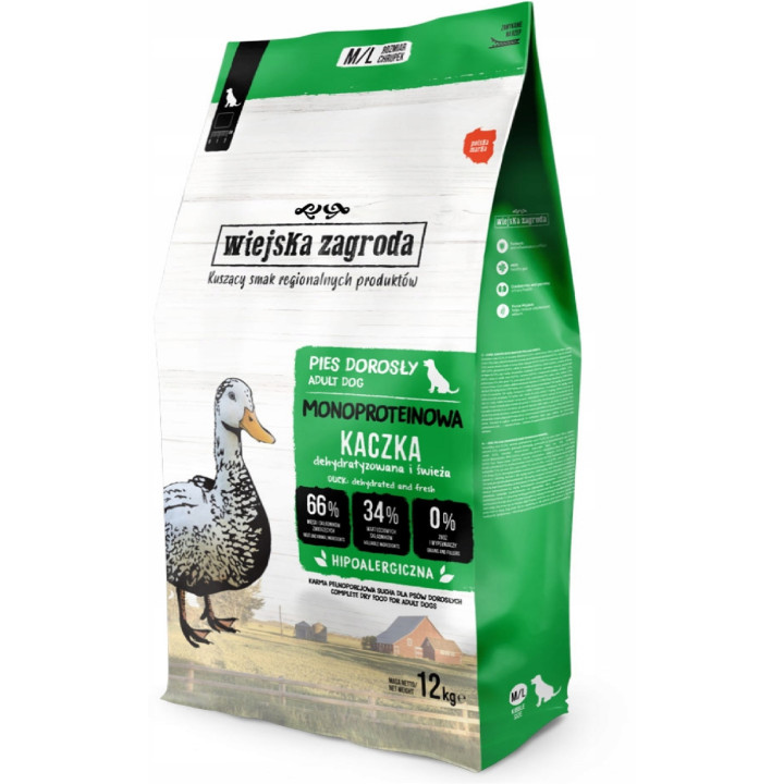 Wiejska Zagroda Sucha karma Monobiałkowa DUŻE średnie rasy KACZKA 12kg M/L