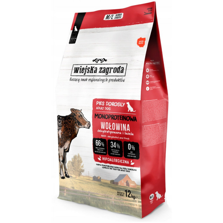 Wiejska Zagroda Sucha karma Monobiałkowa DUŻE średnie rasy WOŁOWINA 12kg