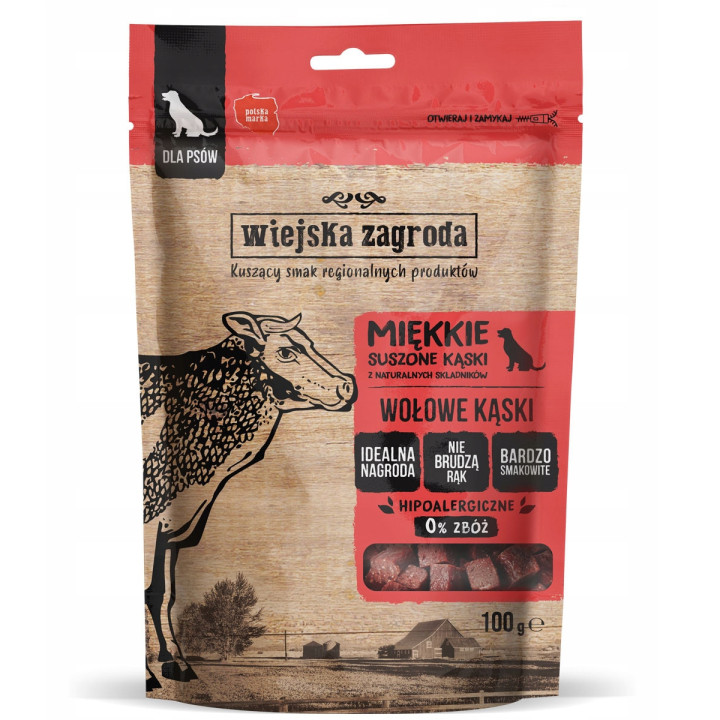 Wiejska Zagroda Przysmak dla psa NATURALNE Miękkie WOŁOWE KĄSKI 100g